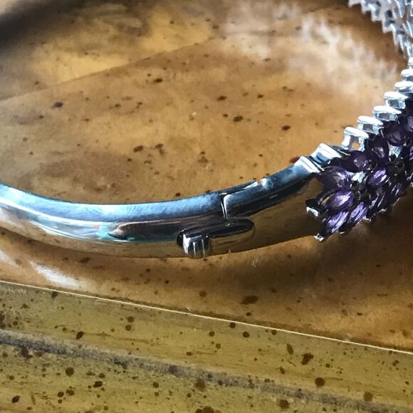 Natural African Amethyst Sterling Silver Bangle Bracelet - Picture 8 of 11